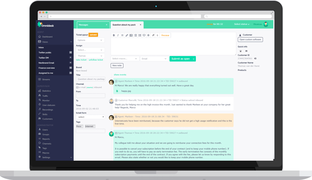 An example of an average Omnidesk ticket.